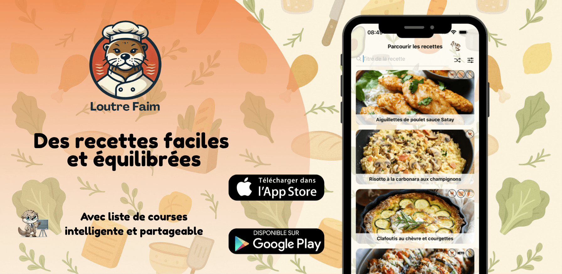 Image de présentation de l'article Loutre Faim : l’application de recettes de cuisine ludique et équilibrée, disponible sur iOS et Android !