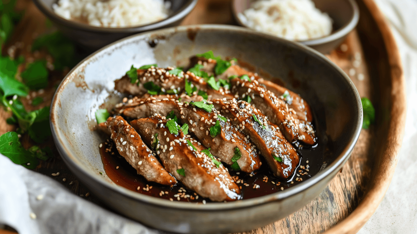 Image de la recette pour préparer Aiguillettes de canard au miel, vinaigre balsamique et sésame