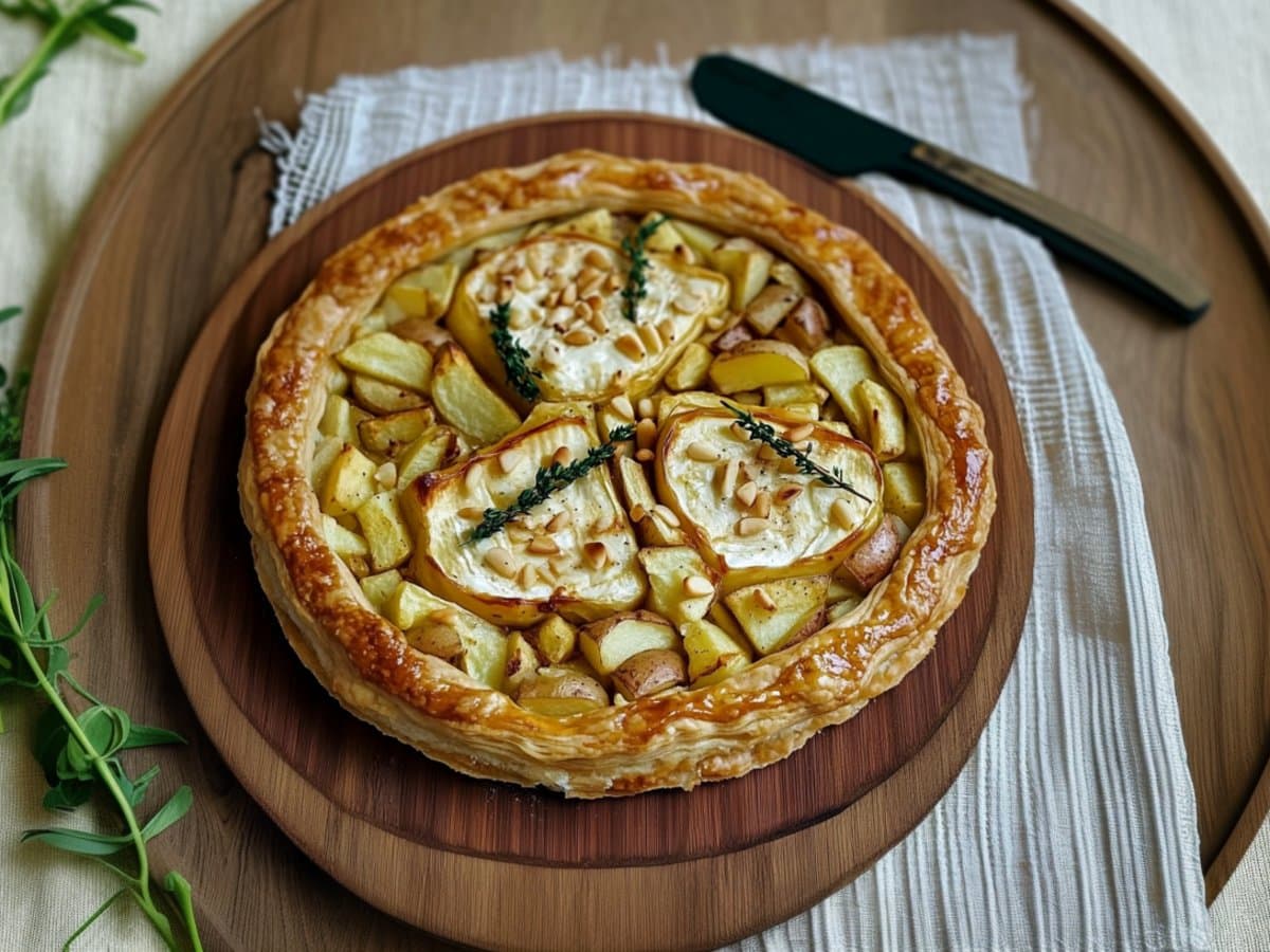 Image de la recette pour préparer Tarte aux deux pommes et camembert
