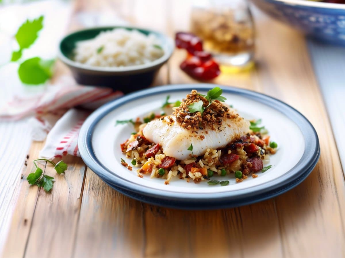 Image de la recette pour préparer Dos de cabillaud et crumble de chorizo