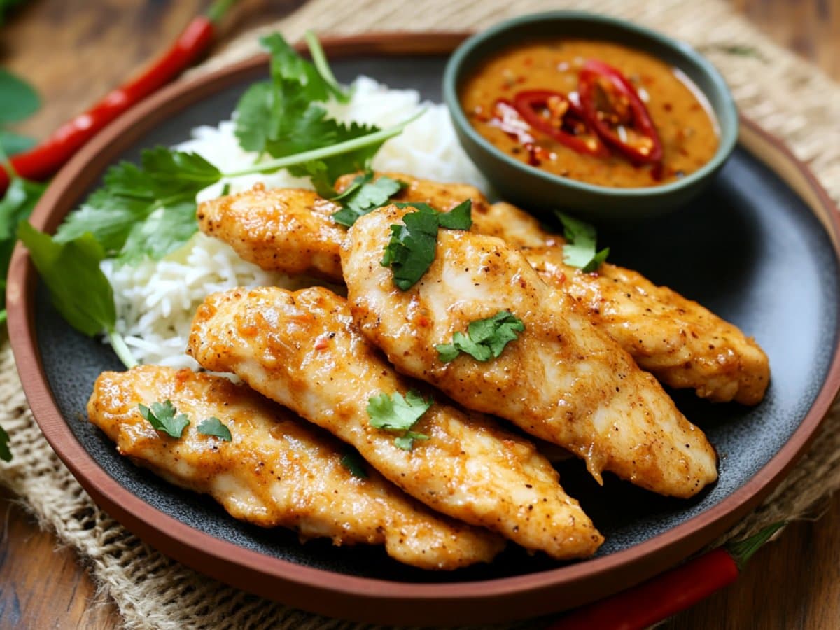 Image de la recette pour préparer Aiguillettes de poulet sauce Satay