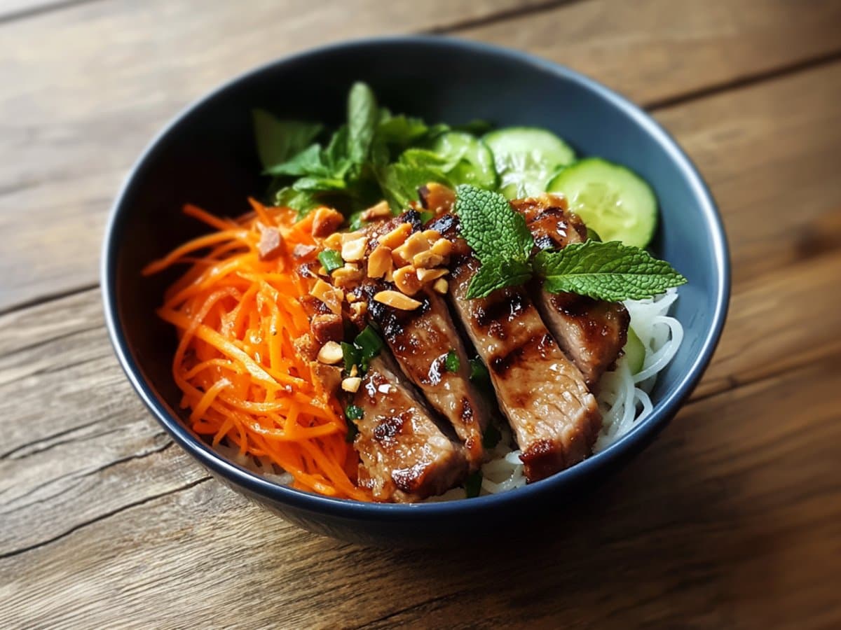 Image de la recette pour préparer Bobun revisité au porc sauté